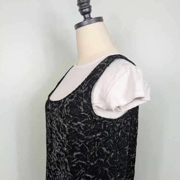 Velvet Mini Dress 8 Black Burnout Sleeveless Cocktail Floral Short Vintage 90s - Picture 1 of 8
